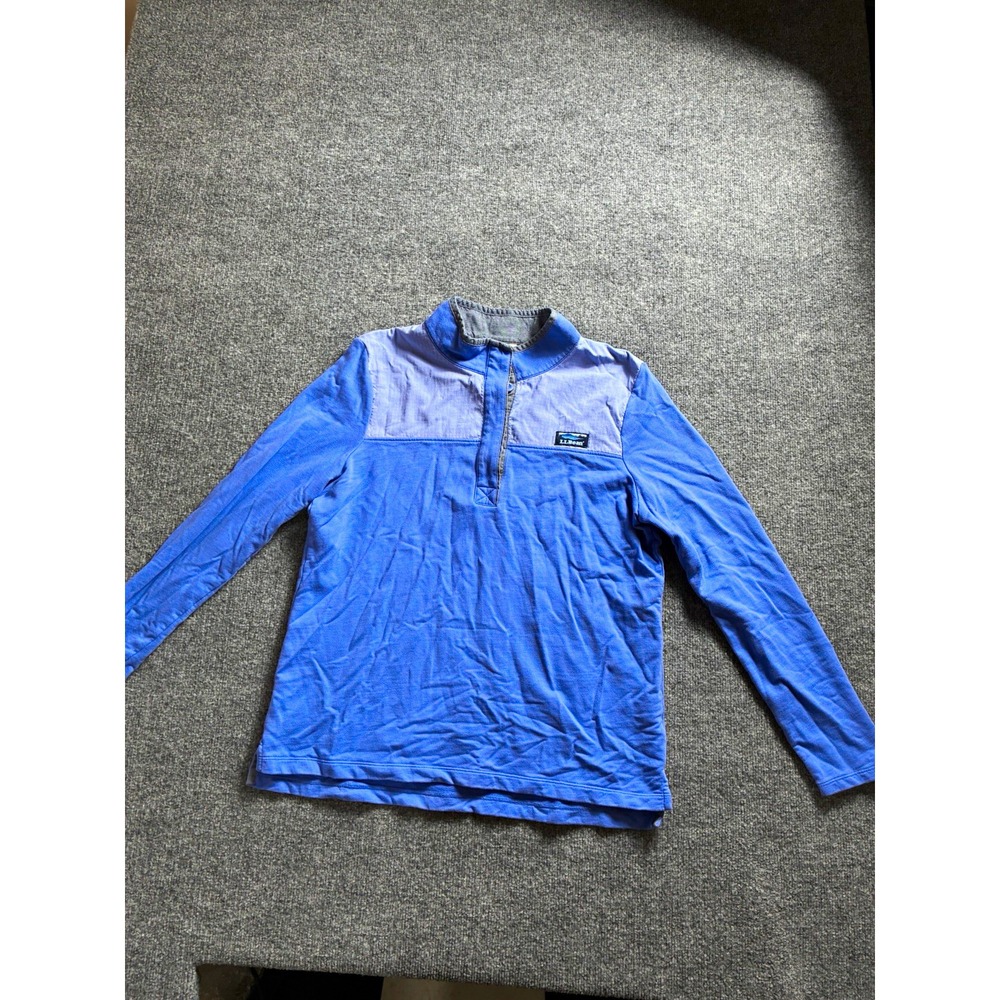 L.L.Bean ladies Blue violet Colorblock Long Sleeve Polo Shirt Button Collar L